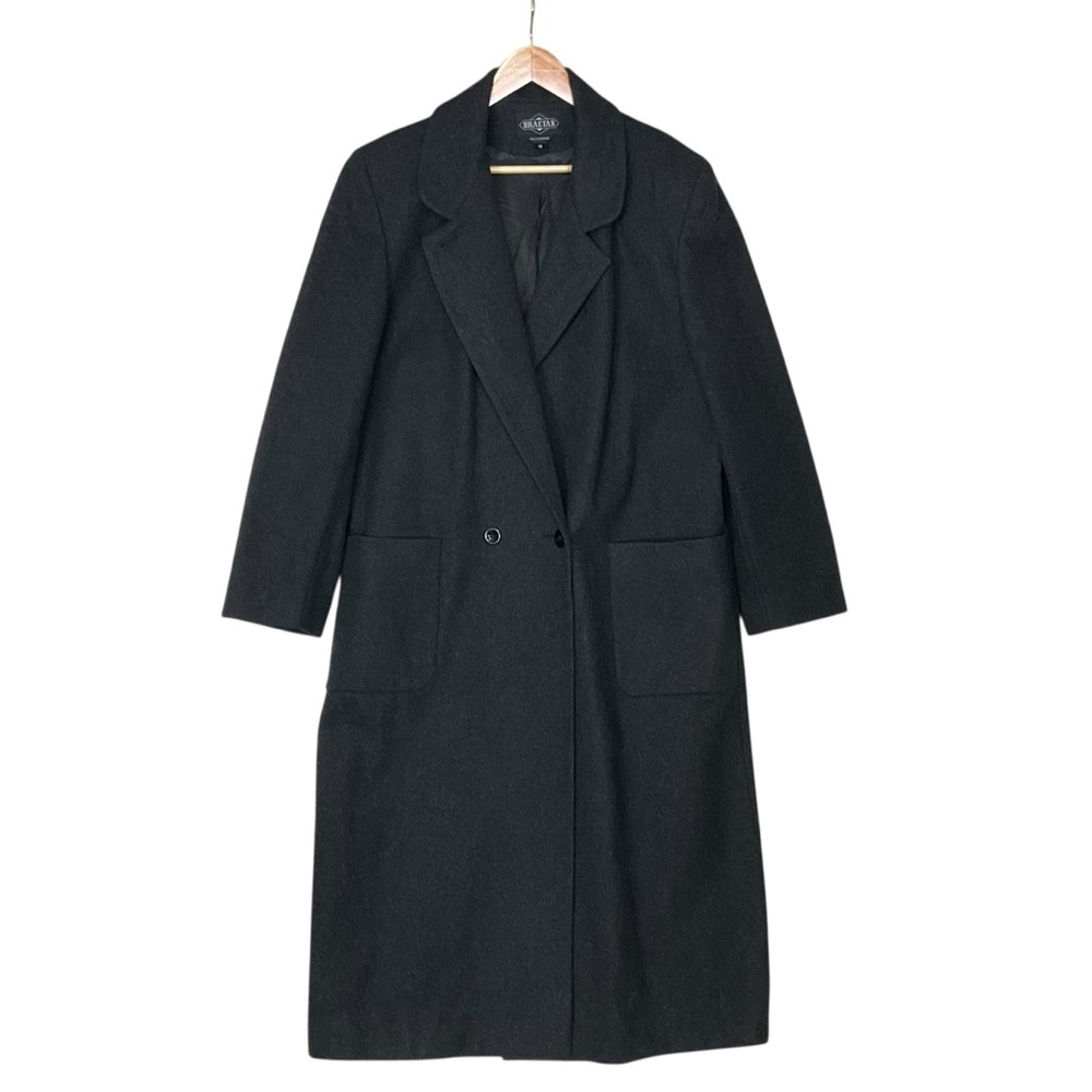 BRAETON sz 16 ? Woman’s Heavy Duty 100% Wool Trench Coat Charcoal Black